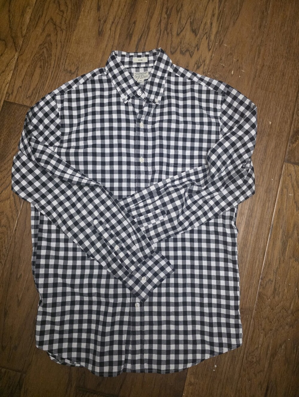 J. Crew Navy and White Gingham Button-Down Shirt